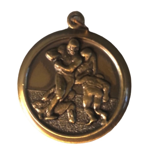 FOOTBALL PENDANT NECKLACE MEDAL BRONZE TONE CHARM - Picture 1 of 8